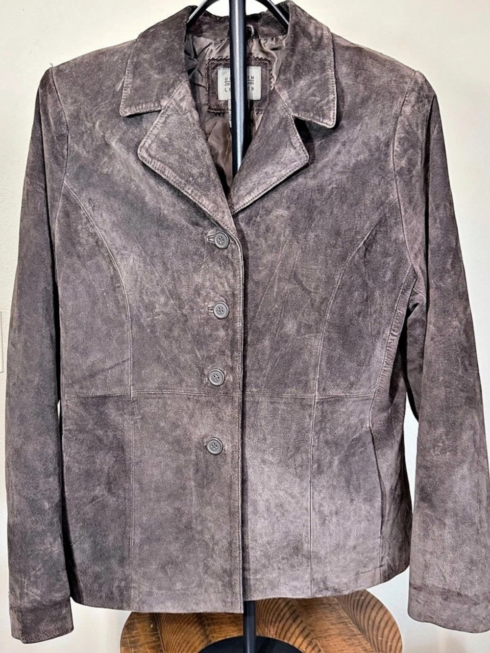 Vintage Uniform John Paul Richard Brown Suede Leather Button Front Jacket 14